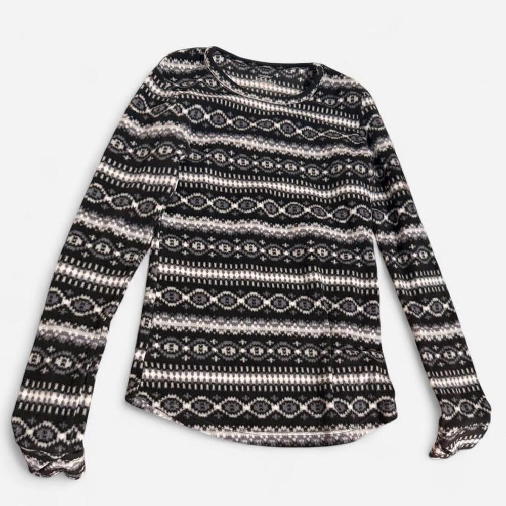 RETRO ClimateRight black & white fair isle print fleece pullover, size S